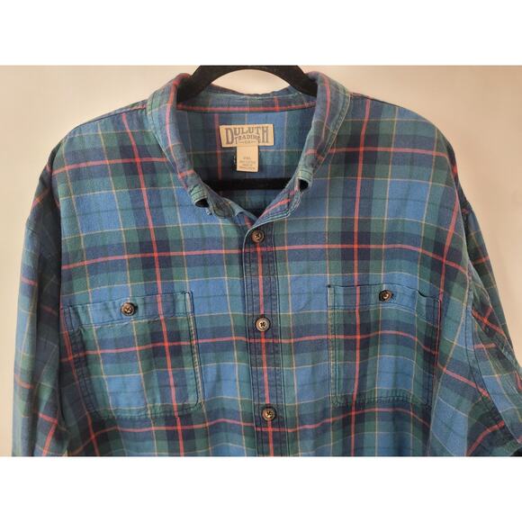 Duluth Trading Company Mens Cotton Plaid Button Up Shirt Blue Red Green Size 2XL - Picture 2 of 8